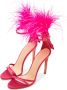 Cesare Gaspari Elegante Zwarte Gevederde Enkelband Luxe Hoge Hak Sandalen Fushia Pink Dames - Thumbnail 3