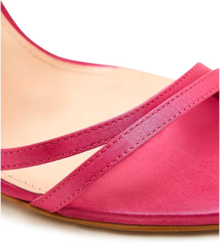 Cesare Gaspari Elegante Zwarte Gevederde Enkelband Luxe Hoge Hak Sandalen Fushia Pink Dames