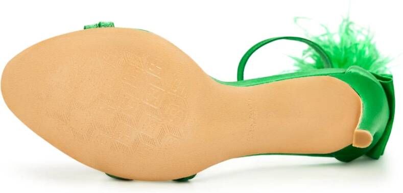 Cesare Gaspari Elegante Zwarte Veren Enkelband Luxe Hoge Hak Sandalen Groen Green Dames