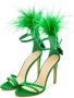 Cesare Gaspari Elegante Zwarte Veren Enkelband Luxe Hoge Hak Sandalen Groen Green Dames - Thumbnail 3