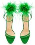 Cesare Gaspari Elegante Zwarte Veren Enkelband Luxe Hoge Hak Sandalen Groen Green Dames - Thumbnail 5