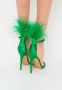 Cesare Gaspari Elegante Zwarte Veren Enkelband Luxe Hoge Hak Sandalen Groen Green Dames - Thumbnail 10