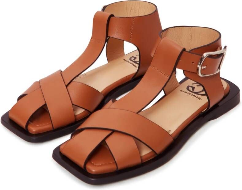 Cesare Gaspari Enkelband platte zool sandalen Bruin Brown Dames