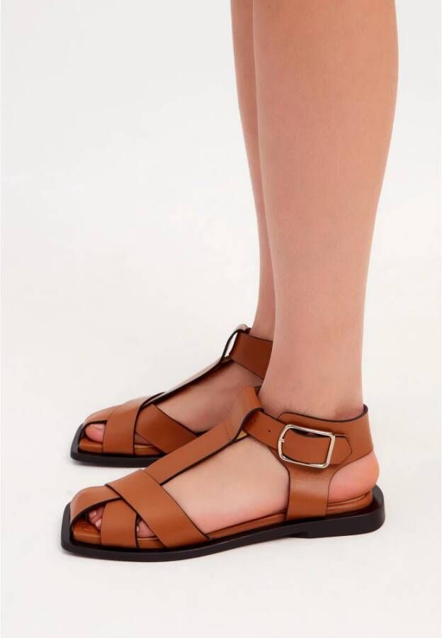 Cesare Gaspari Enkelband platte zool sandalen Bruin Brown Dames