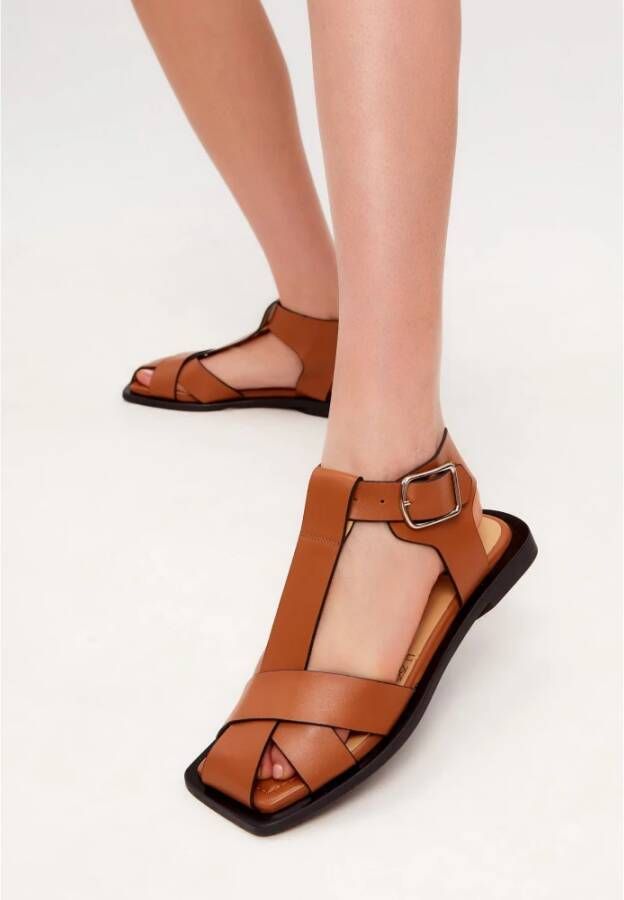 Cesare Gaspari Enkelband platte zool sandalen Bruin Brown Dames