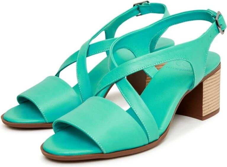 Cesare Gaspari Groene Blokhak Leren Sandalen Green Dames