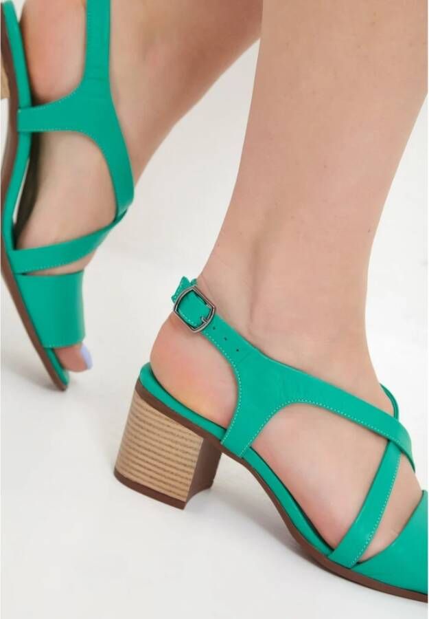 Cesare Gaspari Groene Blokhak Leren Sandalen Green Dames