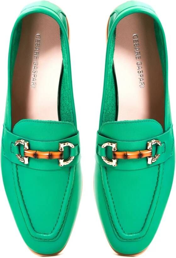 Cesare Gaspari Groene leren loafers Green Dames