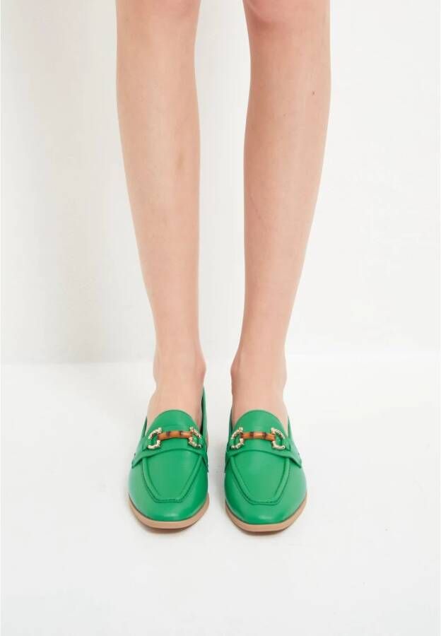 Cesare Gaspari Groene leren loafers Green Dames