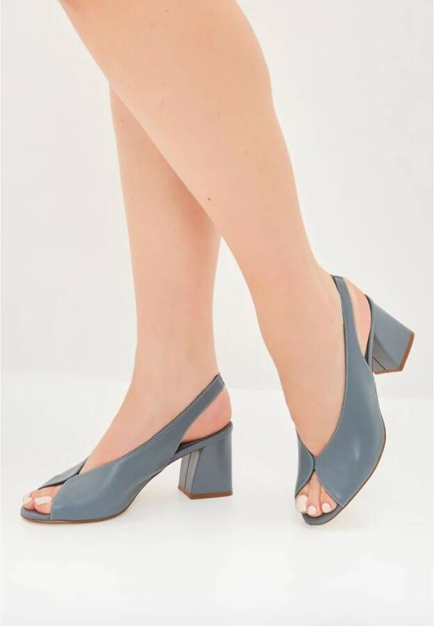 Cesare Gaspari Klassieke Blokhak Leren Sandalen Blue Dames