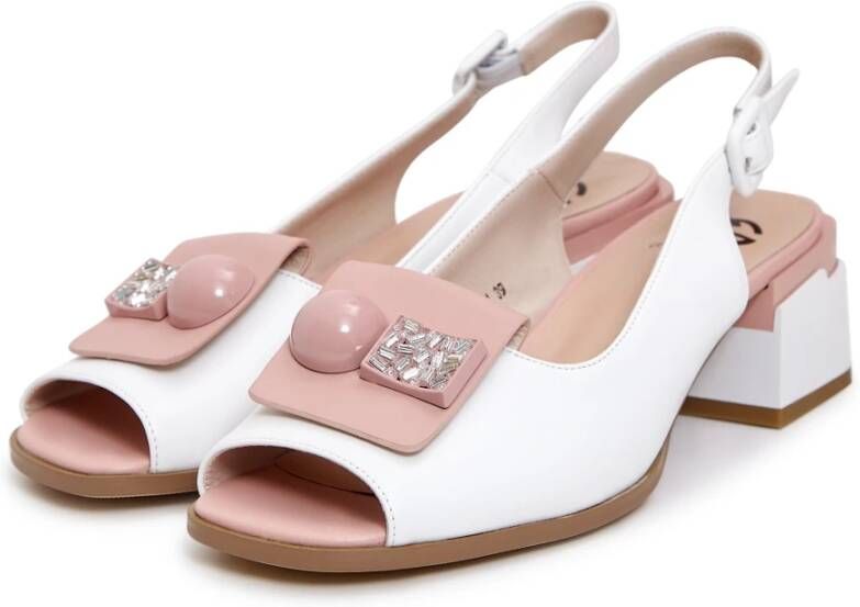 Cesare Gaspari Klassieke Blokhak Leren Sandalen White Dames