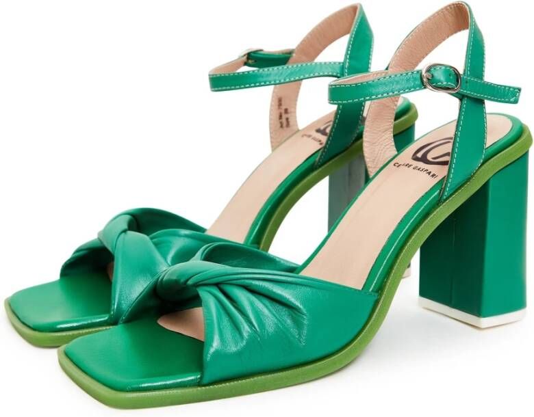 Cesare Gaspari Klassieke Blokhak Sandalen Groen Green Dames