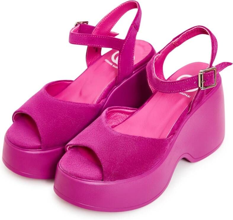 Cesare Gaspari Klassieke Plateausandalen Fuchsia Pink Dames