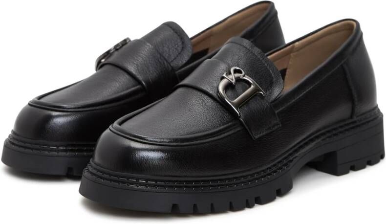 Cesare Gaspari Leren Blokhak Loafers Black Dames