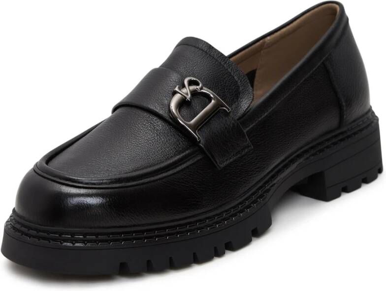 Cesare Gaspari Leren Blokhak Loafers Black Dames