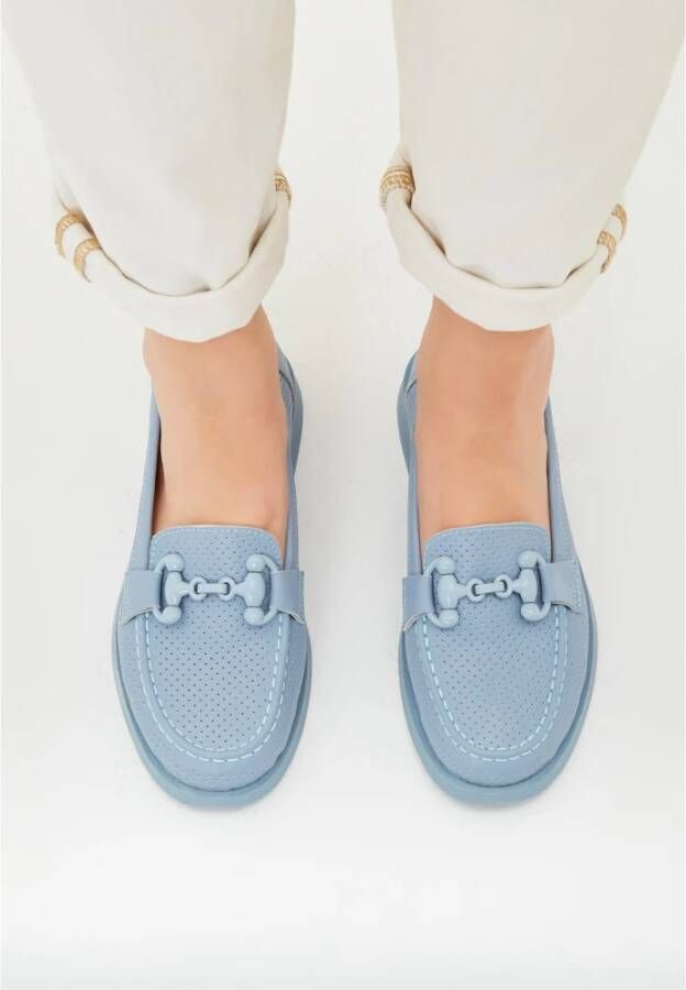 Cesare Gaspari Leren blokhak loafers Blauw Blue Dames