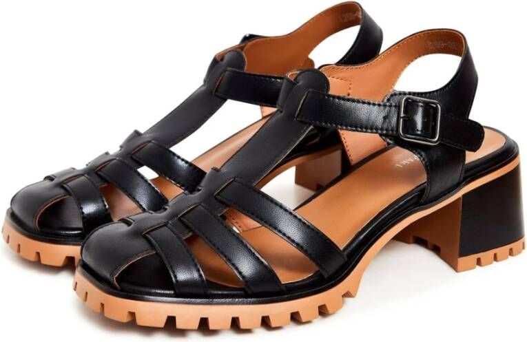 Cesare Gaspari Leren blokhak sandalen Zwart Black Dames