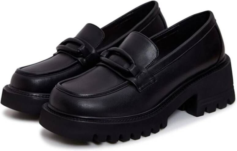 Cesare Gaspari Leren Klassieke Blokhak Loafers Zwart Black Dames