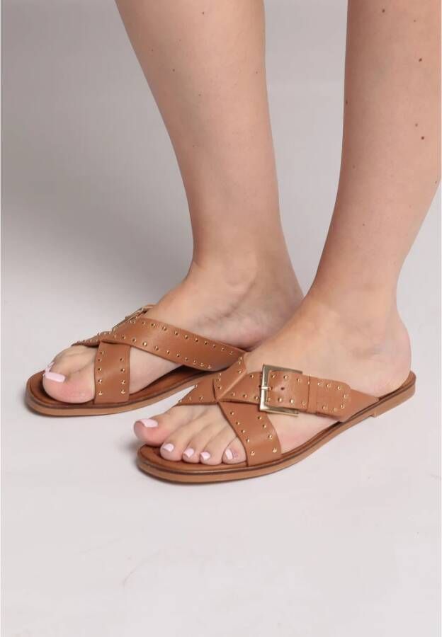 Cesare Gaspari Leren Open Teen Sandalen Brown Dames