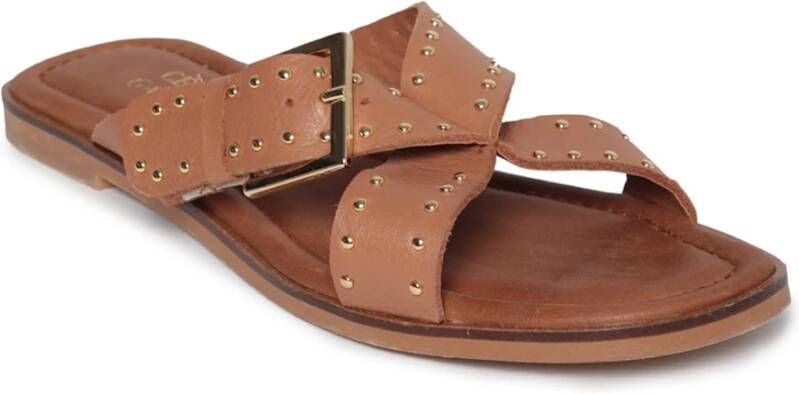 Cesare Gaspari Leren Open Teen Sandalen Brown Dames