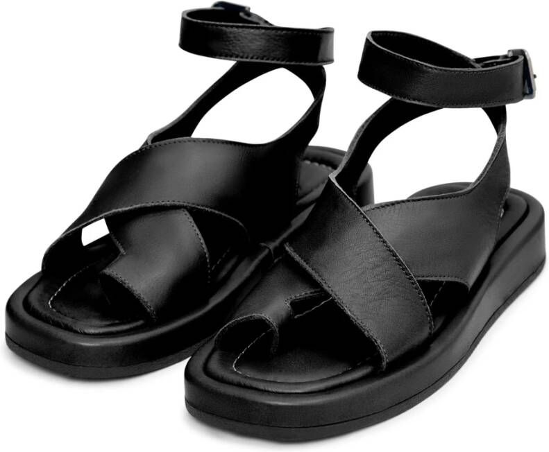 Cesare Gaspari Leren Plateau Sandalen Zwart Black Dames