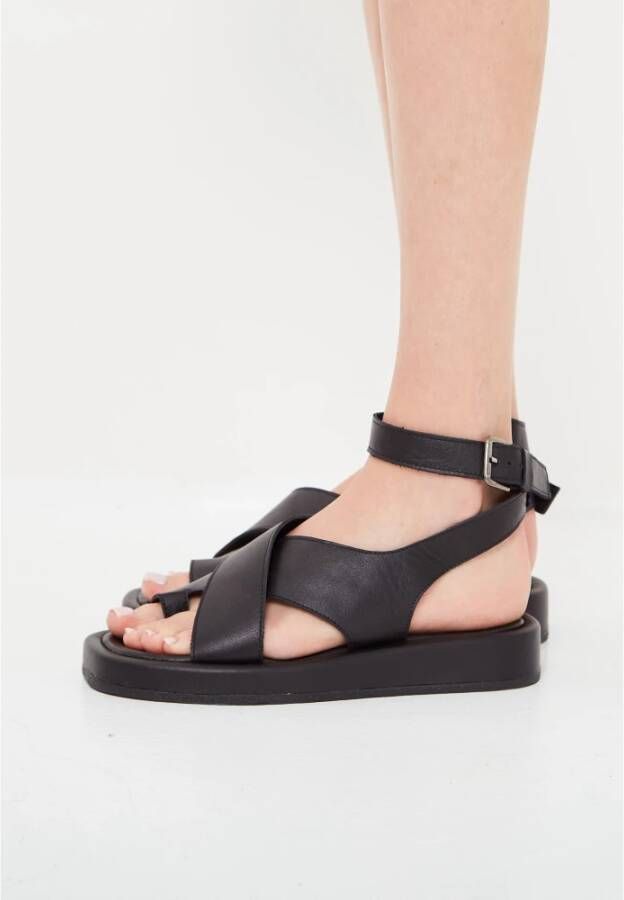 Cesare Gaspari Leren Plateau Sandalen Zwart Black Dames