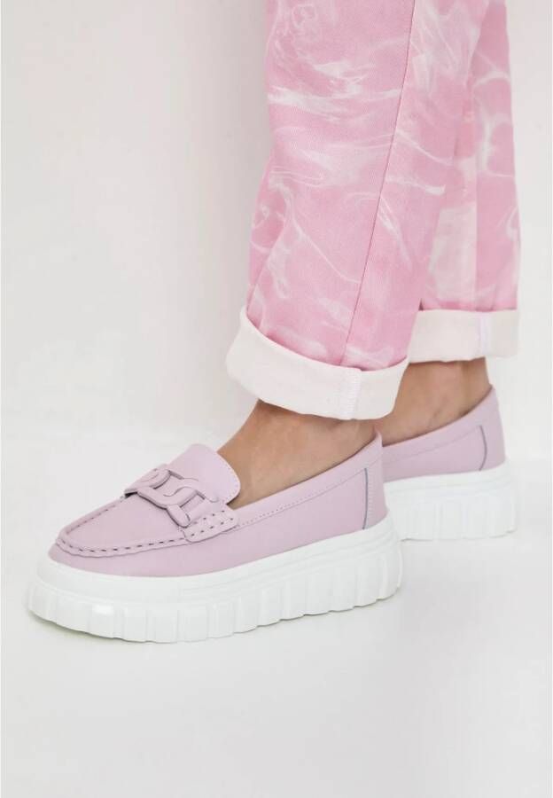 Cesare Gaspari Leren Urban Platform Loafers Roze Pink Dames