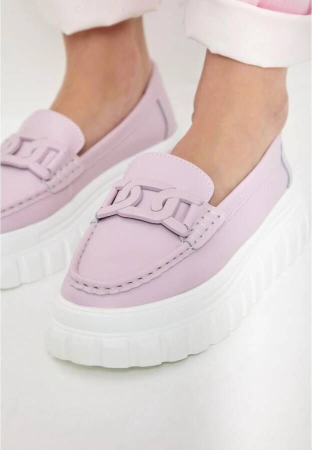 Cesare Gaspari Leren Urban Platform Loafers Roze Pink Dames