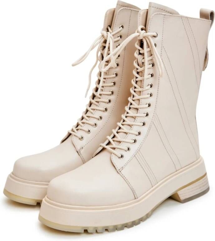 Cesare Gaspari Leren Veterschoenen Enkellaarsjes Beige Dames