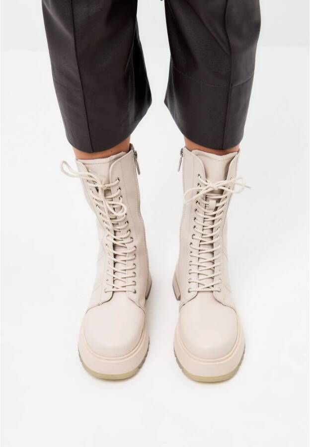 Cesare Gaspari Leren Veterschoenen Enkellaarsjes Beige Dames