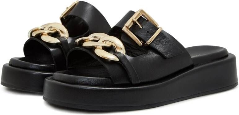 Cesare Gaspari Luxe Leren Ketting Sandalen Black Dames