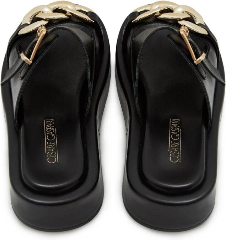 Cesare Gaspari Luxe Leren Ketting Sandalen Black Dames