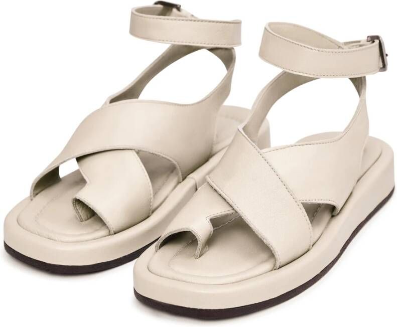 Cesare Gaspari Luxe Leren Plateau Sandalen Beige Dames