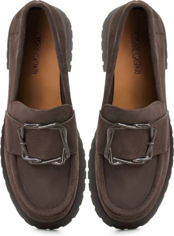 Cesare Gaspari Luxe Platform Loafers Bruin Brown Dames