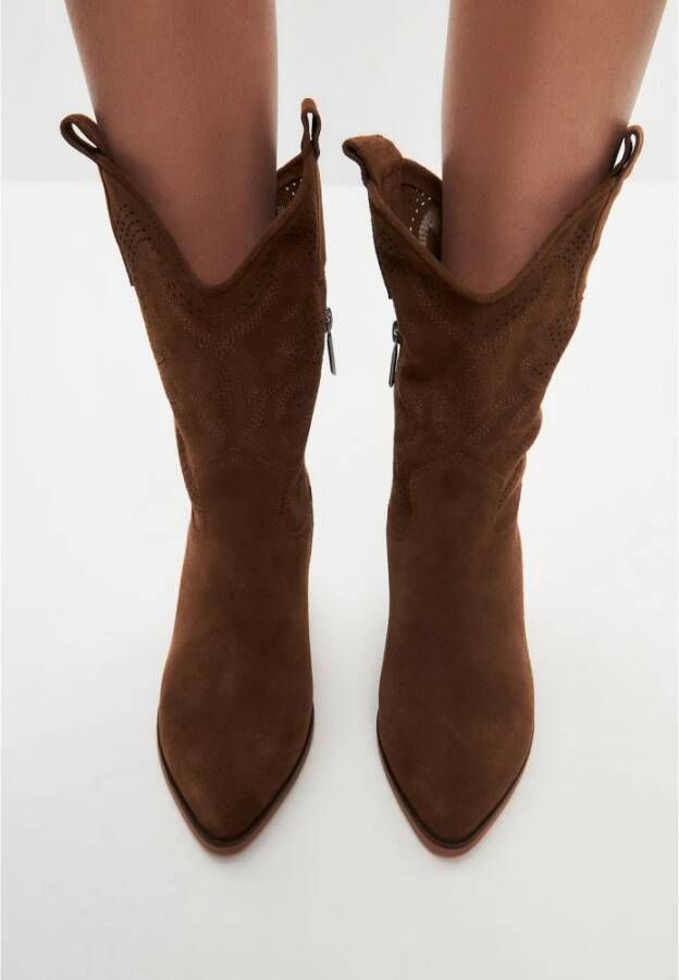 Cesare Gaspari Luxe Suede Cowboy Laarzen Bruin Brown Dames