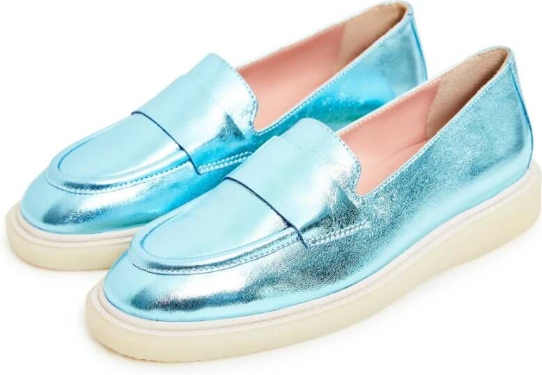 Cesare Gaspari Platte zool loafers Metallic Blauw Blue Dames