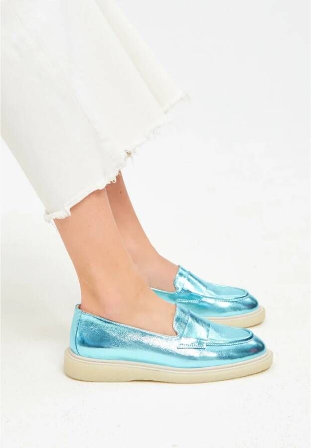 Cesare Gaspari Platte zool loafers Metallic Blauw Blue Dames