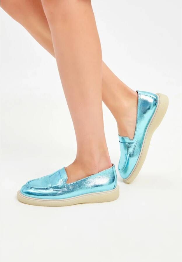 Cesare Gaspari Platte zool loafers Metallic Blauw Blue Dames