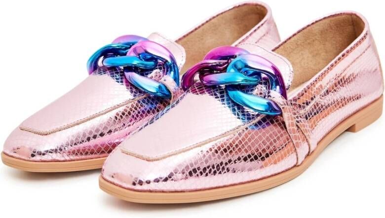 Cesare Gaspari Metallic Pink Leren Loafers Pink Dames