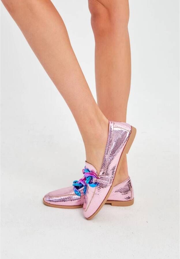 Cesare Gaspari Metallic Pink Leren Loafers Pink Dames