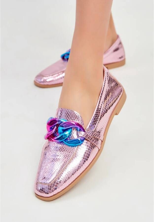 Cesare Gaspari Metallic Pink Leren Loafers Pink Dames