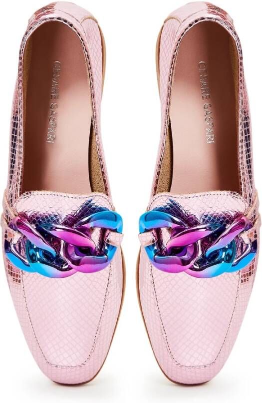 Cesare Gaspari Metallic Pink Leren Loafers Pink Dames