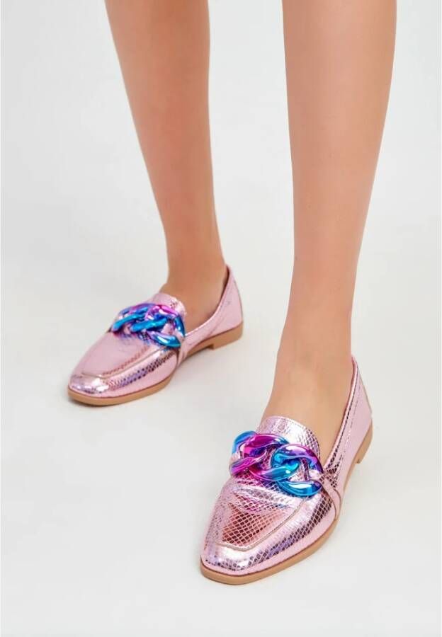 Cesare Gaspari Metallic Pink Leren Loafers Pink Dames