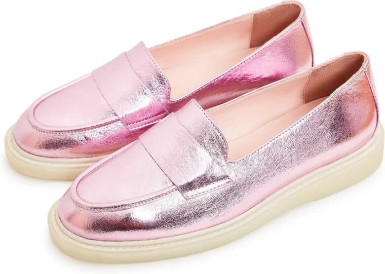 Cesare Gaspari Metallic Pink Loafers met Chunky Sole Pink Dames