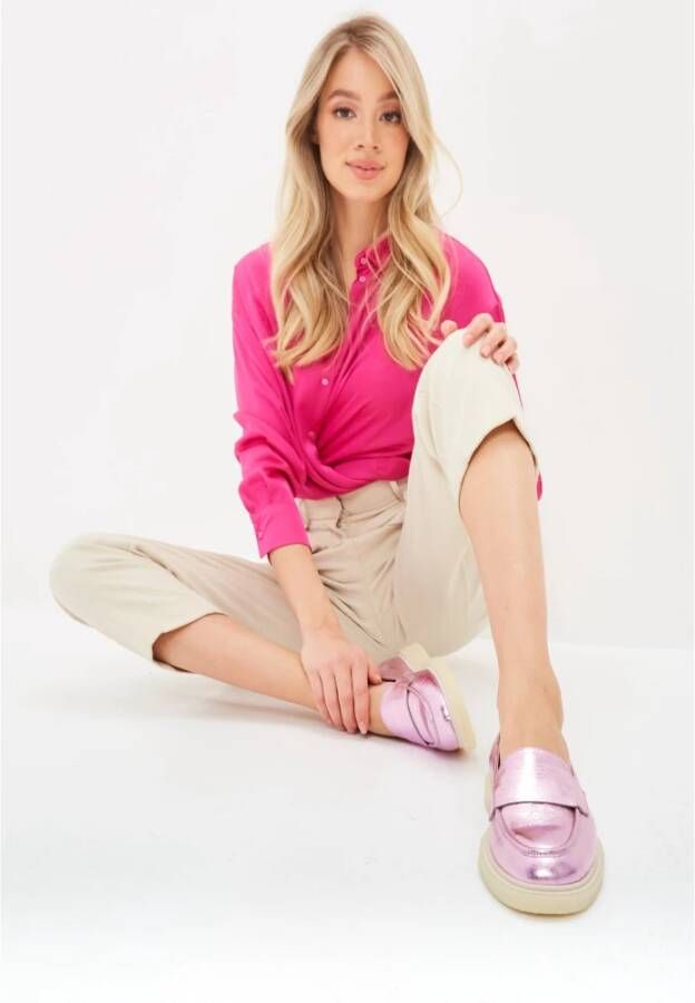 Cesare Gaspari Metallic Pink Loafers met Chunky Sole Pink Dames