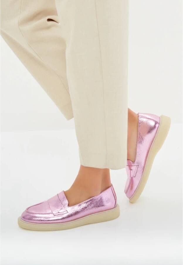 Cesare Gaspari Metallic Pink Loafers met Chunky Sole Pink Dames