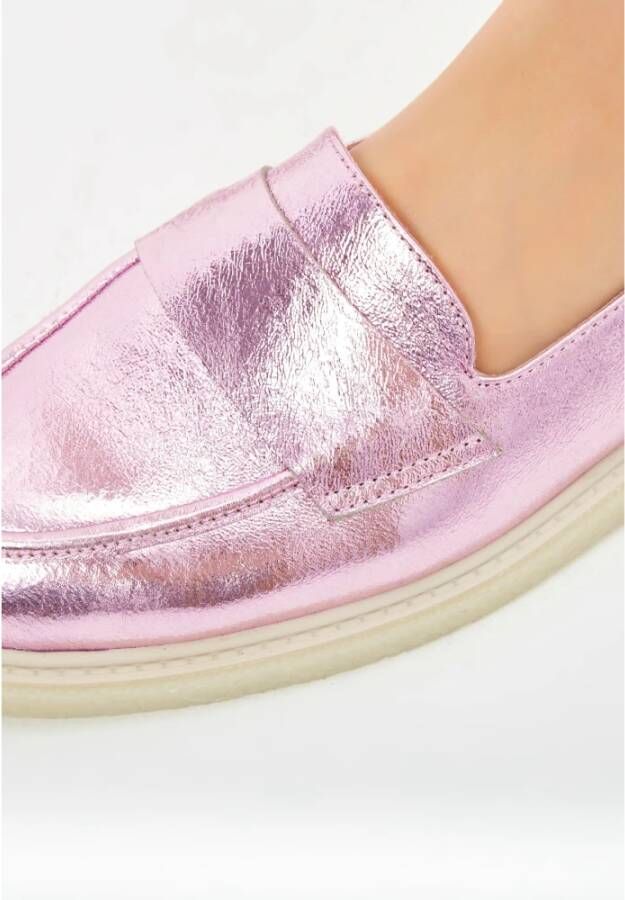 Cesare Gaspari Metallic Pink Loafers met Chunky Sole Pink Dames