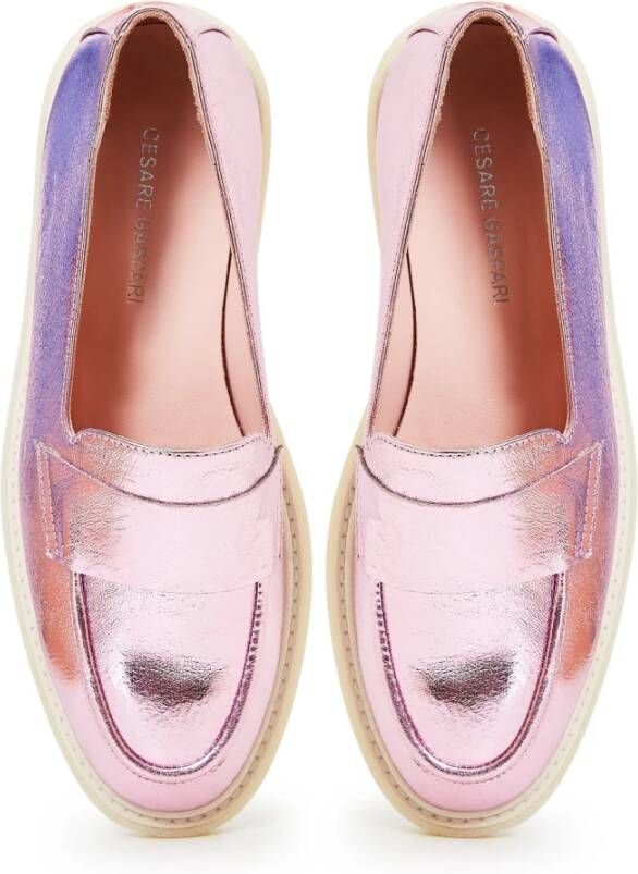 Cesare Gaspari Metallic Pink Loafers met Chunky Sole Pink Dames