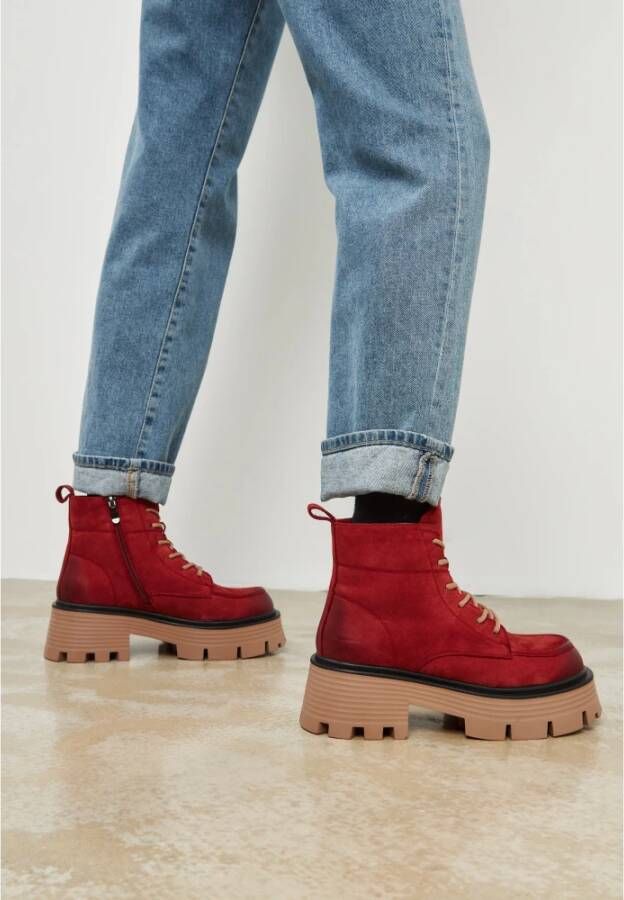 Cesare Gaspari Casual Platform Enkellaarzen Rood Red Dames