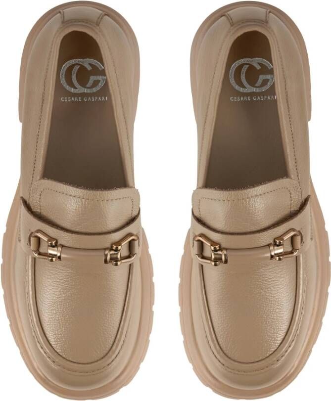 Cesare Gaspari Platform Loafers Beige Leer Beige Dames